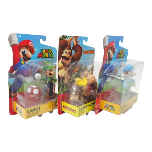 Super Mario Donkey Kong Bananas Luigi Super Mushroom Ice Flower Figures NEW - Picture 3 of 15